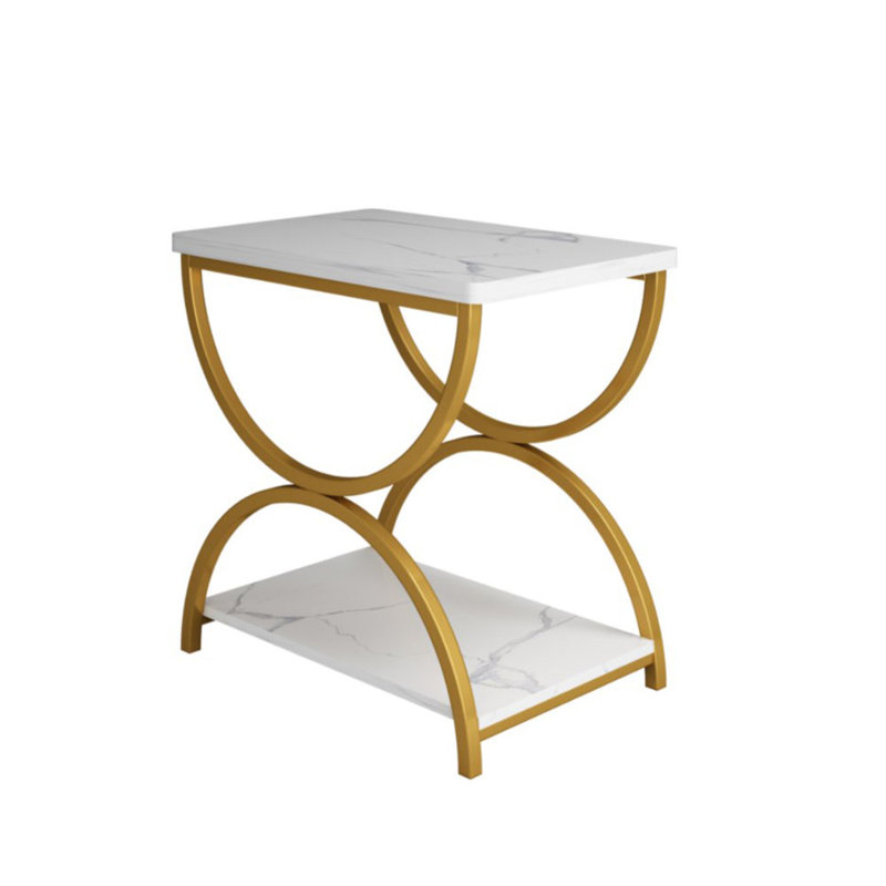 Jen End Table with Storage, White/Gold, 1