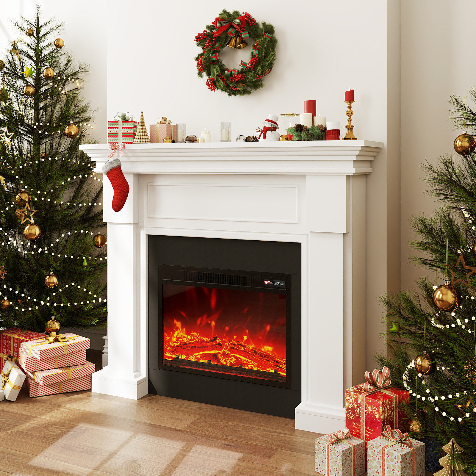 Winston Porter Electric Fireplace with Mantel, Electric Fireplace Insert, With Timer, Remote Control, Adjustable Flame Color, 1400W & Reviews | Wayfair