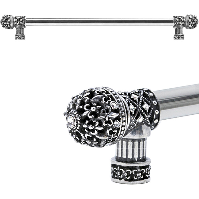 Carpe Diem Hardware 7657-8C Versailles Gilded Mercury Fleur De Lys 22 inches c.c. long pull small finial with Swarovski Crystals with 5/8 smooth center in Gilded Mercury