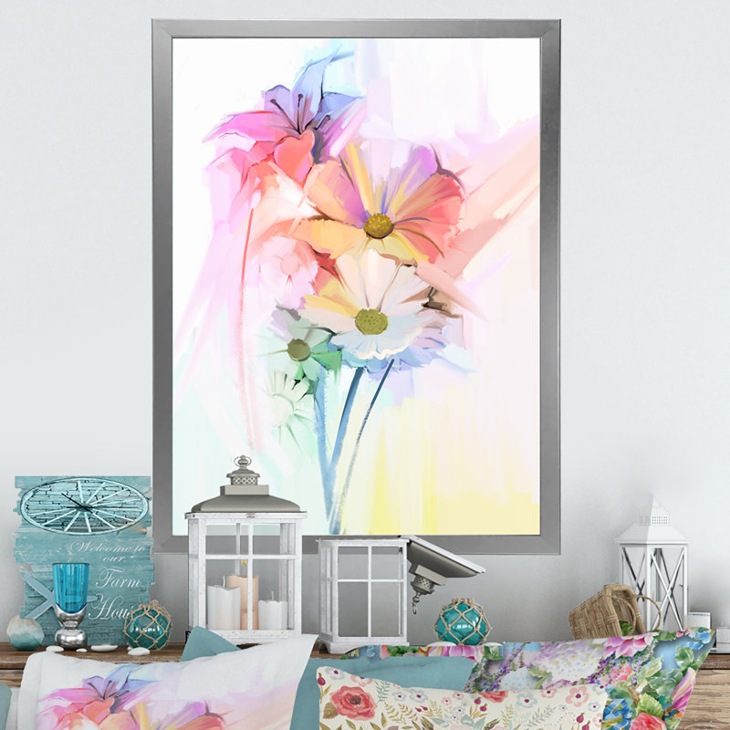 «Modern Gerbera Daisy Flower», reproduction d'art sur toile traditionnelle, H 20 po x l 12 po x P 1 po, Cadre photo argenté