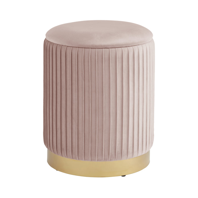 38cm Wide Velvet Round No Pattern Pouffe Ottoman with Storage, Blush Pink