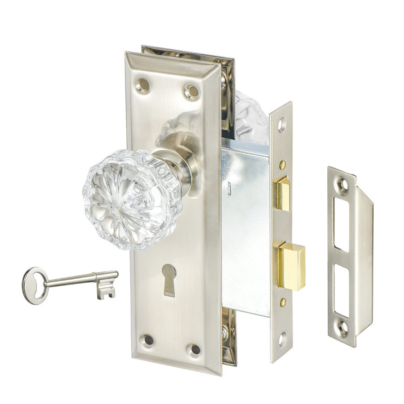 Bouton de porte à clé à mortaise, Nickel satiné