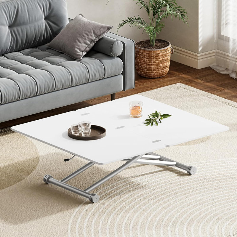 Alasca Metal Base Dining Table, White/Silver
