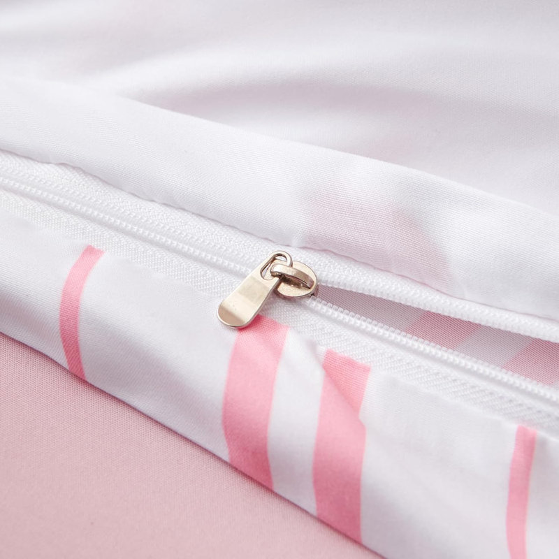 White Bedding Pink Heart Double Sided Set Microfiber Pink Stripe Bedding Set Duvet Cover With Zipper