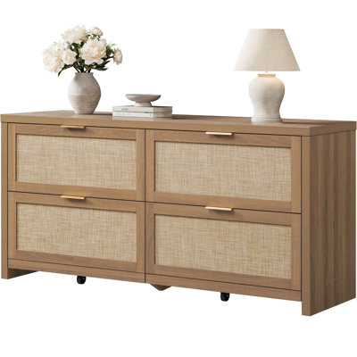 Commode à 4 tiroirs de 60,83 po de largeur avec beaucoup de rangement Boho