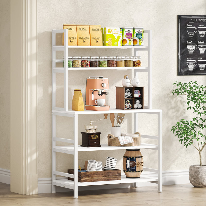 Étagère de boulanger standard en fer 31,5 po Geyer avec micro-ondes, Blanc
