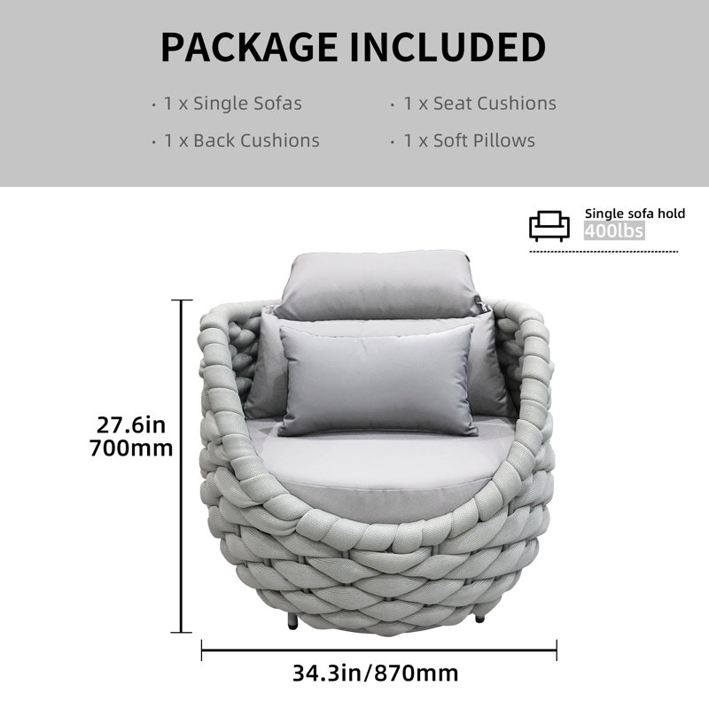 Chaise de patio d'extérieur en polyester avec coussins Kohji, Gris clair, Gris foncé