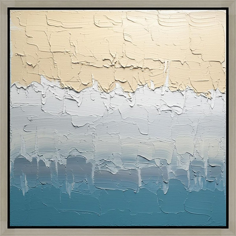 Art texturé sur toile encadré texturé en beige et bleu, 12" H x 12" W, Silver