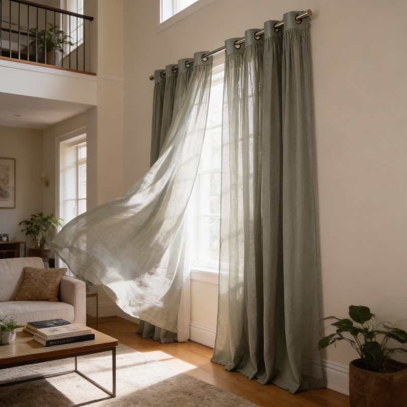 Rideaux semi-transparents avec œillets , Lichen, L 52 po x L 96 po