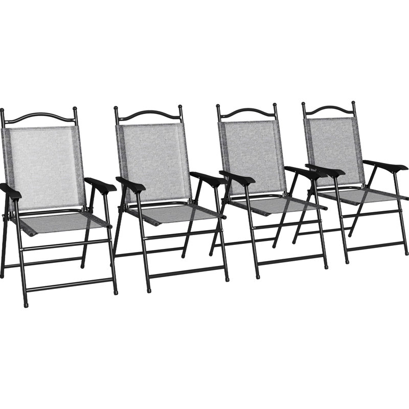 Chaises de patio pliantes en métal, grises, respirantes, de 4 pour l'extérieur