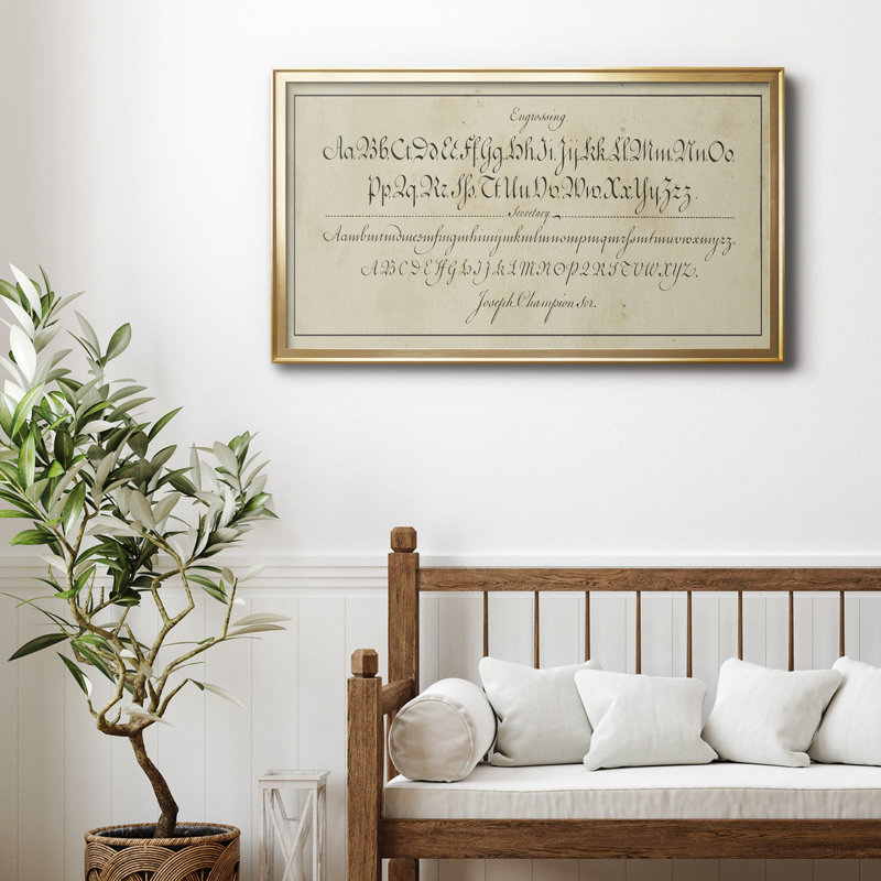 " Manuscript Sampler V ", Gold Framed Canvas, 14.5" H x 26.5" W x 1" D