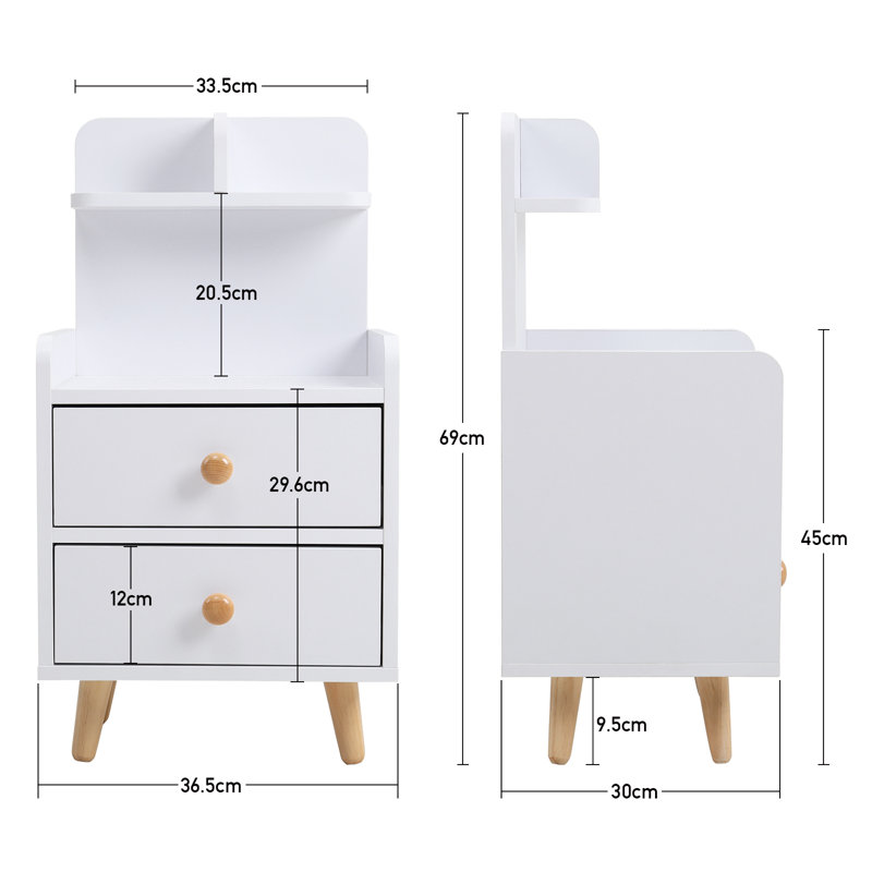 36.5cm W MDF Wood, Metal Bedside Table