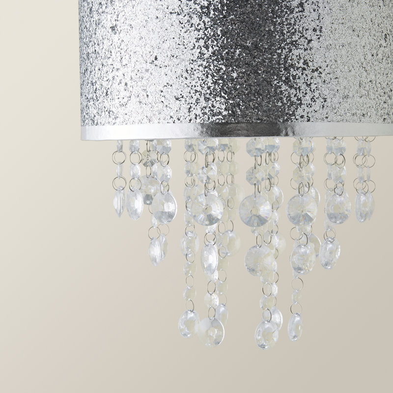 33 cm H Drum Cotton Blend Pendant Shade ( Slip-On ) in Silver