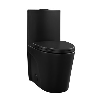 Matte black one-piece elongated toilet with a skirted design