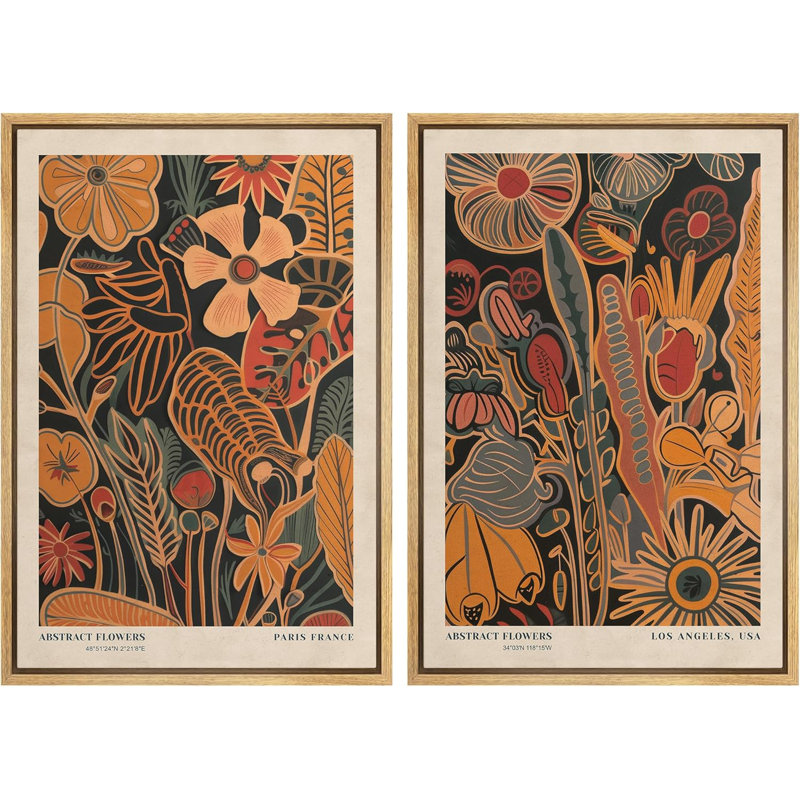 Framed Canvas Print Wall Art Set, Brown