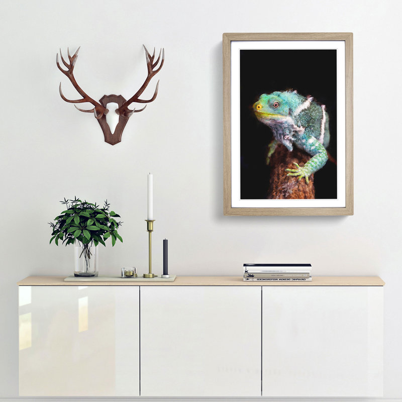 Fiji Iguana - Picture Frame Painting Print, 33cm H x 24cm W x 2cm D, Oak Framed
