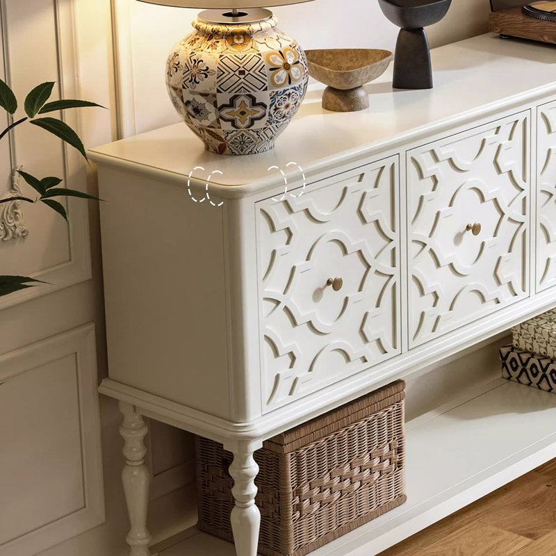 Armoire d'entrée géométrique rétro, Ivoire ivoire, H 39,37 po x l 53,14 po x P 14,96 po