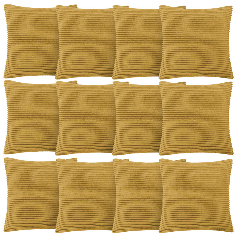 Aspire Homeware Striped Square Velvet Cushion Cover, Pack of 12, Ochre
