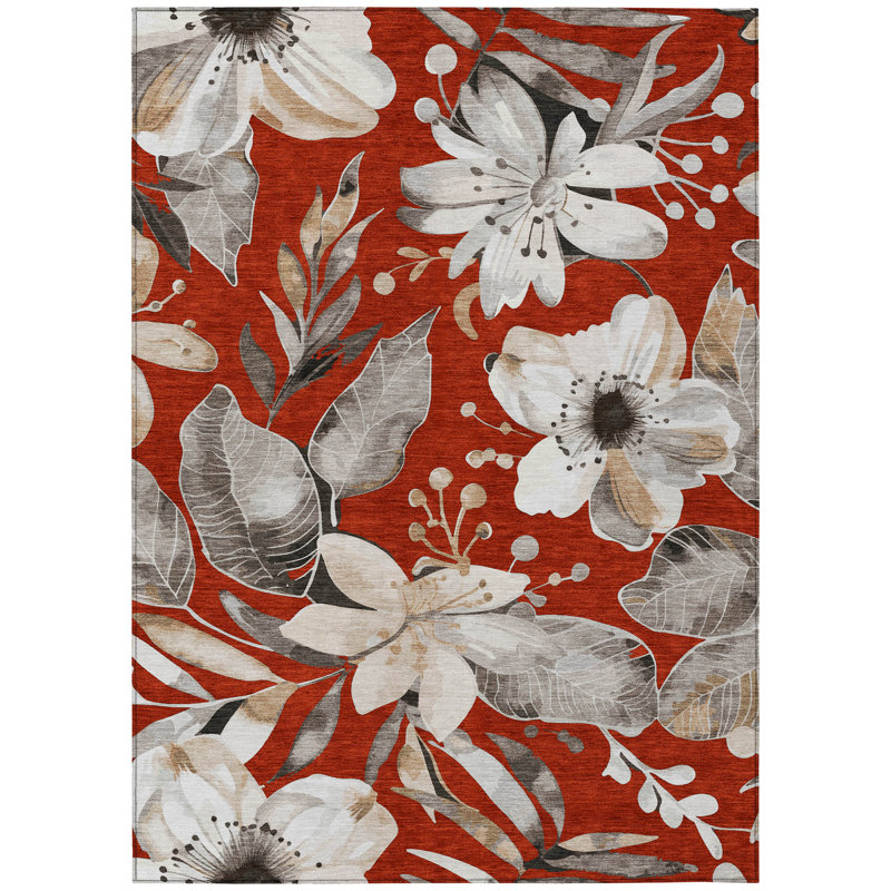 Machine Washable Indoor/Outdoor London ACN2260 Floral Rug, Rectangle 2'6" x 3'10"
