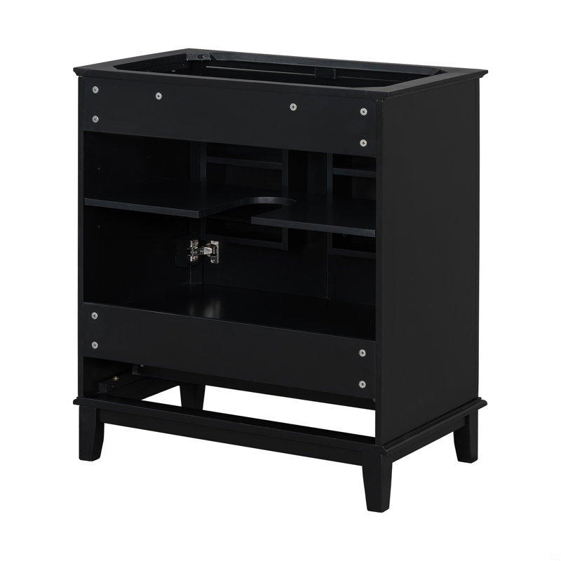 30" Bathroom Vanity Without Sink, Base Only, Bathroom Cabinet With Doors And Drawer, Solid Frame And MDF Board, Black/Silver