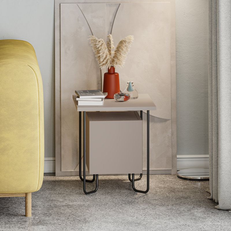 Chapman Bedside Table Versatile Nightstand with U-Shaped Metal Legs, Light Mocha