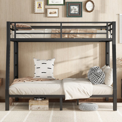 Metal Full Xl Over Queen Bunk Bed For Teens & Adults, Space-saving Frame, Noise-free Design, No Box Spring Needed, Black