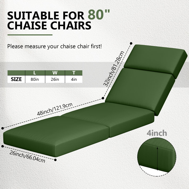 80 X 26 X 4 Inch 4 Pcs Chaise Lounge Cushions Outdoor, Green