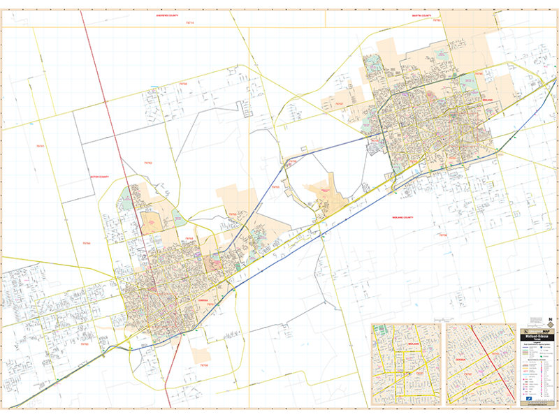 Carte murale midland/odessa tx stratifiée 52 po x 72 po