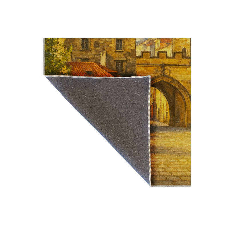 Tapis bleu tissé lavable rétro Mosso, 4'11" x 7'7"