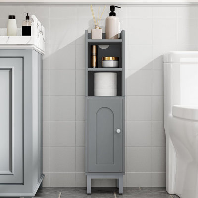 Bathroom Storage Cabinet, Small Corner Floor Cabinet with Door and Shelves, Narrow Toilet Paper Cabinet, Bathroom Organizer with Adjustable Shelf, for Small Spaces