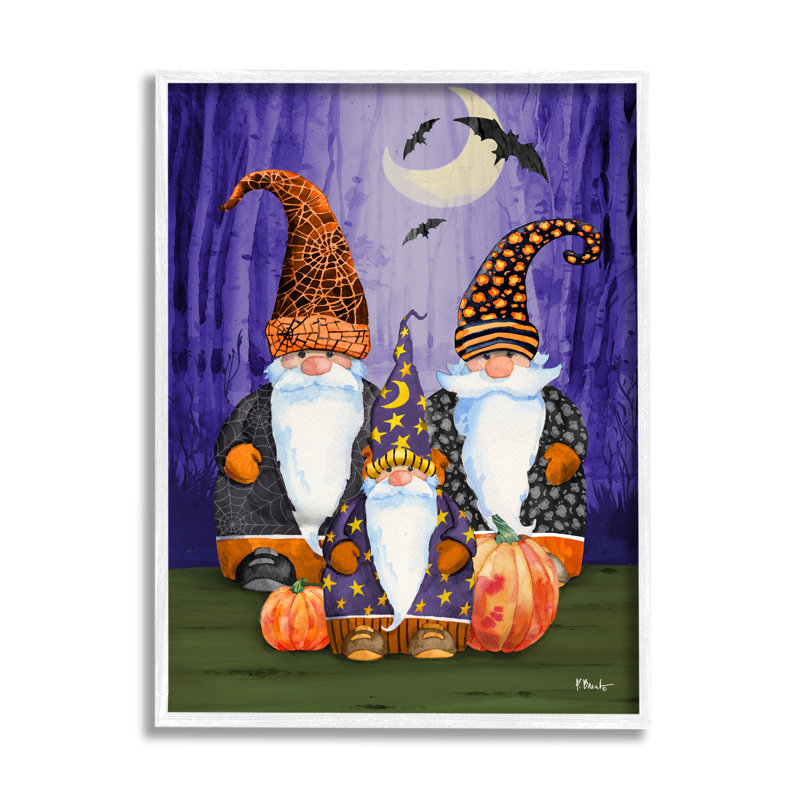 Trois gnomes d'Halloween par Paul Brent, Giclée encadrée blanc bord de mer, H 20 po x l 16 po x P 1,5 po