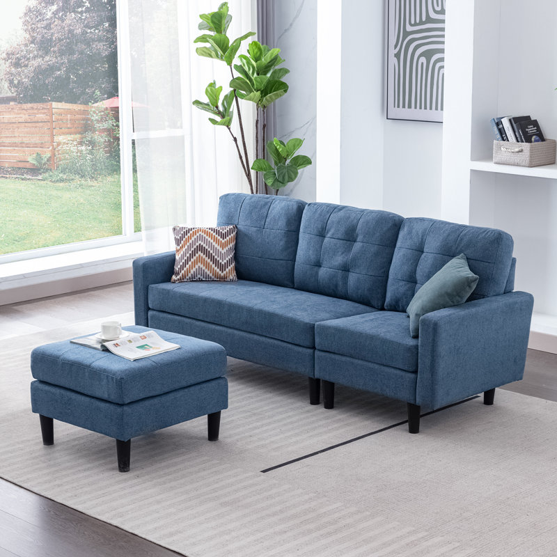 Canapé modulaire convertible Hadlea, canapé 3 places en L avec méridienne réversible, Bleu