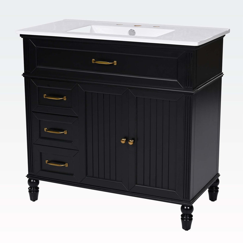 Bathroom Cabinet with Drawers,with Sink, Black