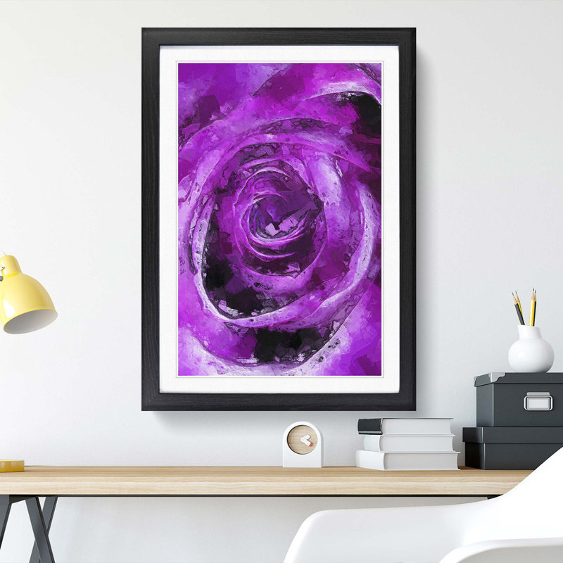 Striking Purple Rose in Abstract - Framed Print, Black Framed, 36cm H x 27cm W x 2cm D
