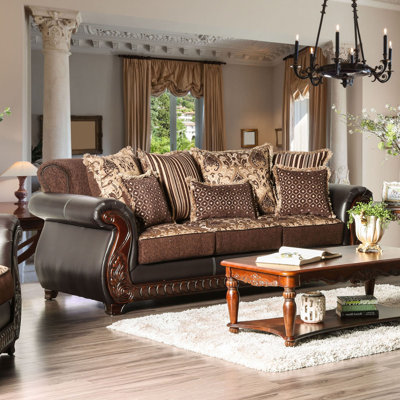 94.4" W Traditional Sofa, Dark Brown