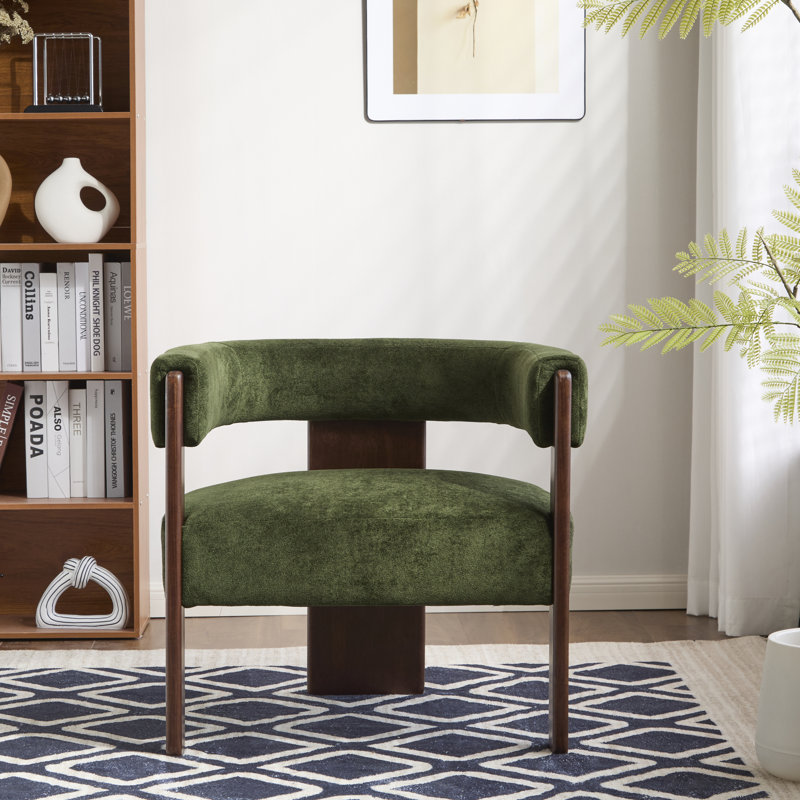 Melanney Modern Upholstered Fabric Accent Armchair, Olive Green Velvet