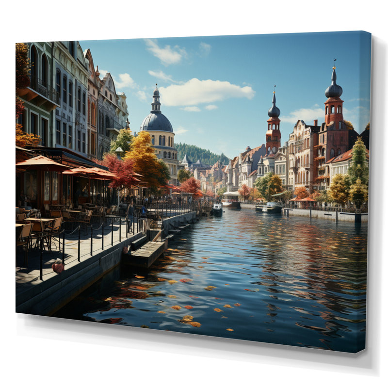 Marieluis, Allemagne, bord de mer, ville charmante - impression, 16" H x 32" W, Toile tendue