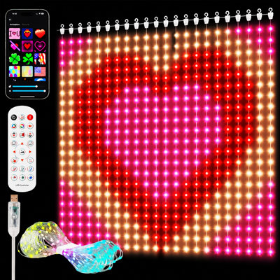 Rideau lumineux intelligent à DEL avec 400 lumières (6,5 pi x 6,5 pi), graphiques et mots de bricolage, marche / arrêt programmé, parfait pour les fêtes, les mariages et les décorations de tous les jours