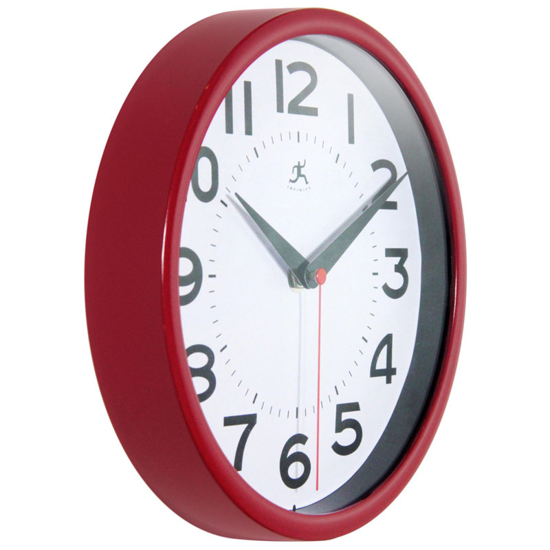 Modern/Contemporary Round Plastic Wall Clock 9 Inches, Red
