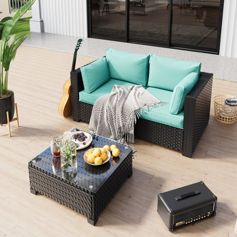 Ensemble de conversation modulaire d'extérieur en osier avec housse de mobilier imperméable et chaises pré-assemblées pour 2 personnes
