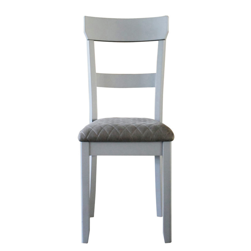 Gray Ladderback Side Chair with Tufted Fabric Seat, Set of 2