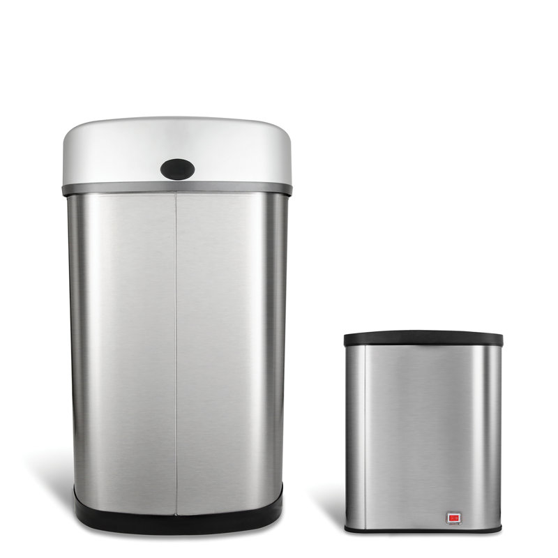 Ensemble de poubelles 13,2 gallons et 2,1 gallons en acier inoxydable avec capteur de mouvement Nine Stars