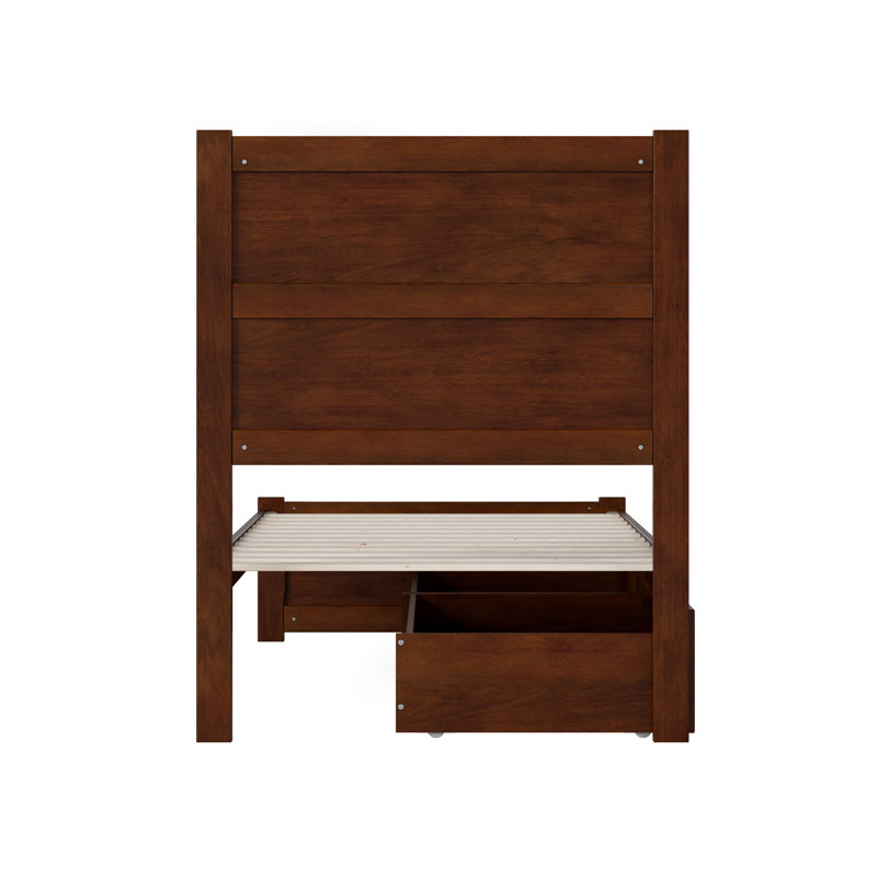 Lit plateforme avec rangement en bois massif Ney, Simple, Noyers, Oui