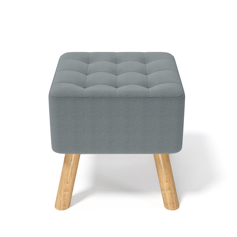 Germain Square Solid Colour Footstool Ottoman, Grey