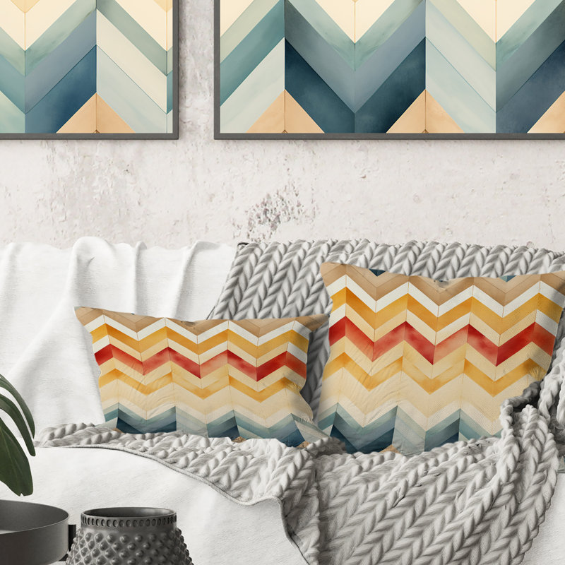 Coussin décoratif rétro à motif de chevrons ivoire rétro Boho, H 16 po x l 16 po