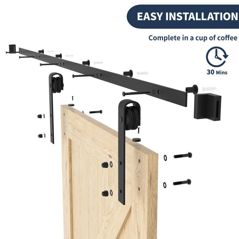 Ensemble de quincaillerie pour porte de grange coulissante standard 79,2 po avec poignée et guide de plancher