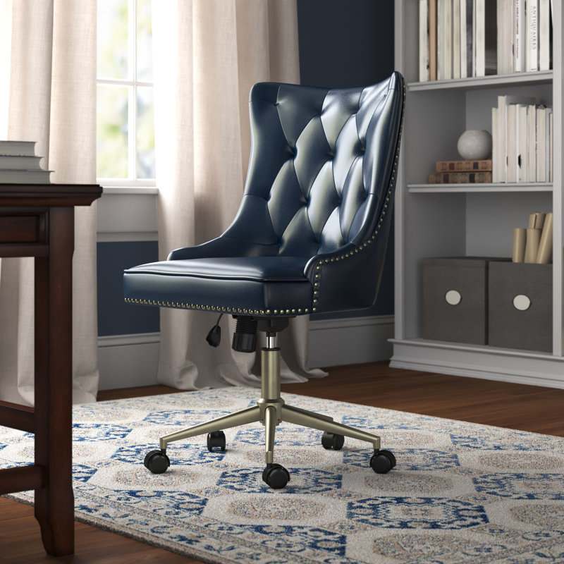 Luken Swivel Task Chair With Nailhead Trim, Navy