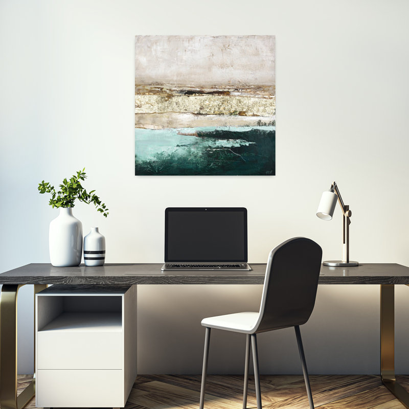 Art de paysage côtier abstrait de piscines turquoise, H 18 po x l 18 po