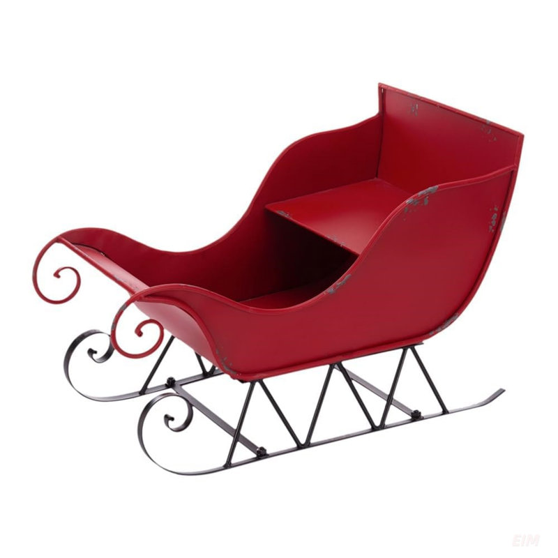 Grand traîneau de Noël en fer rouge / noir, 17,5 po x 25 po