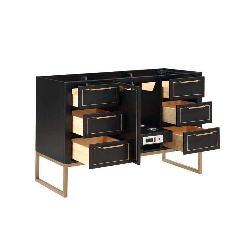 Markham 48'' W Single Vanity, Midnight Black, White Quartz, Satin Brass